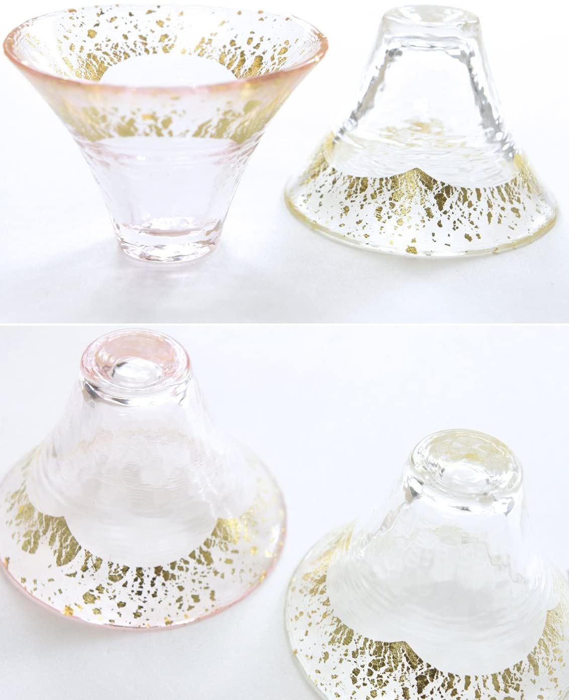 (預訂｜全港免運) 日本製 東洋佐Toyo-Sasaki Glass 富士山招福杯 金箔配色 清酒冷酒玻璃杯 (金透明&金櫻桃 一套2隻 65ml)【約10-15個工作日內寄出】 - Premium Mall HK 你的優質網店之選