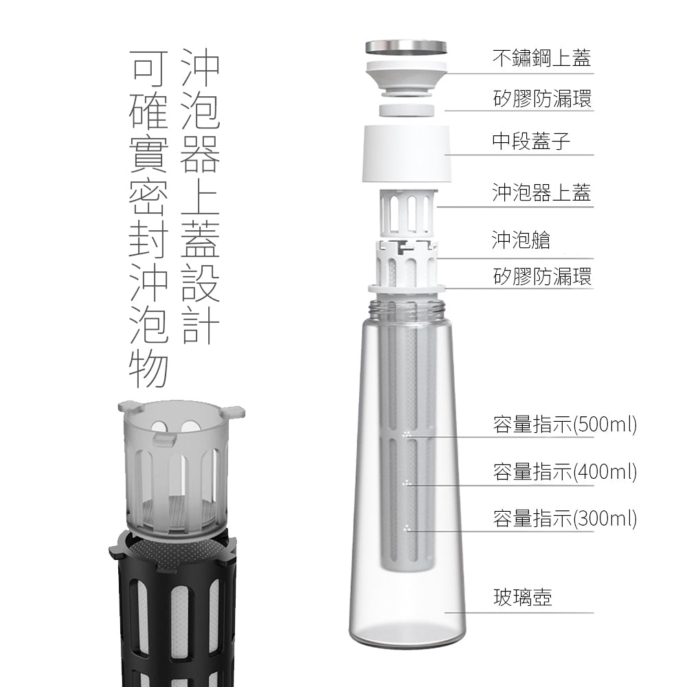 現貨｜全港免運｜Timemore - 泰摩 冰錐冷泡壺 玻璃冷泡咖啡瓶 Cold Brew Bottle (600ml)【附送清潔刷】 - Premium Mall HK