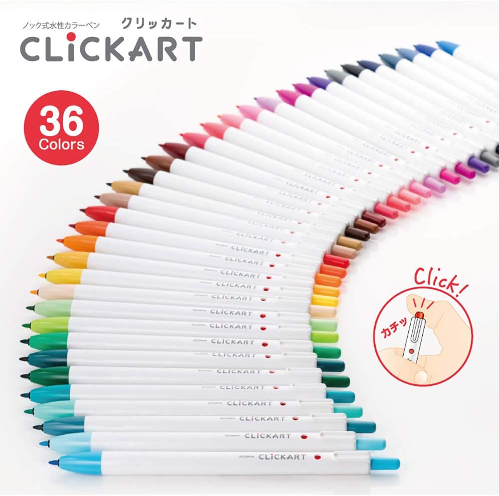 現貨｜全港免運｜ZEBRA - 日本製 CLICKART 按壓式水性彩色筆 水筆 36 Colors (柔/亮/深 各12色, 盒裝36色)